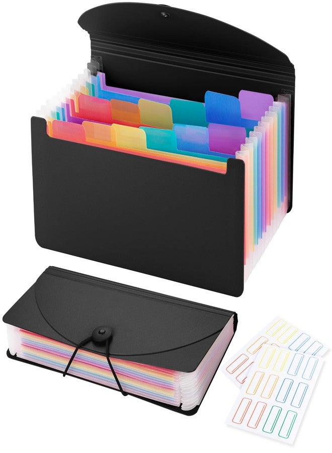 RIEJIN 13 Pocket A6 Receipt Organizer, 2 Pack Small Accordion File Organizer, Coupon Organizer with Labels - Black - Image 1