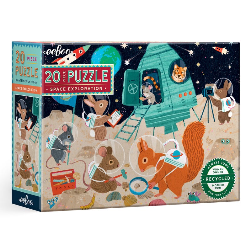 eeBoo Space Exploration 20 Piece Puzzle 15 x 11 Kids Jigsaw Oversized Glossy Pieces Animals On The Moon Preschool Puzzle Age 3 - Image 3