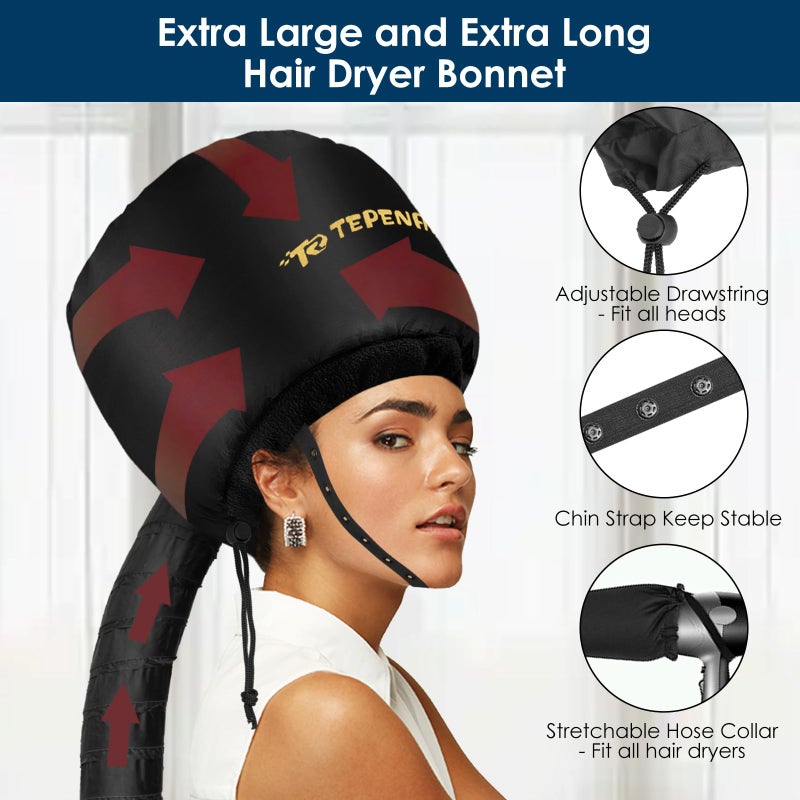 TEPENAR Hair Dryer Bonnet - Upgraded Extra Large Soft Adjustable Hooded Cap for Fast Hair Styling and Care - Image 2