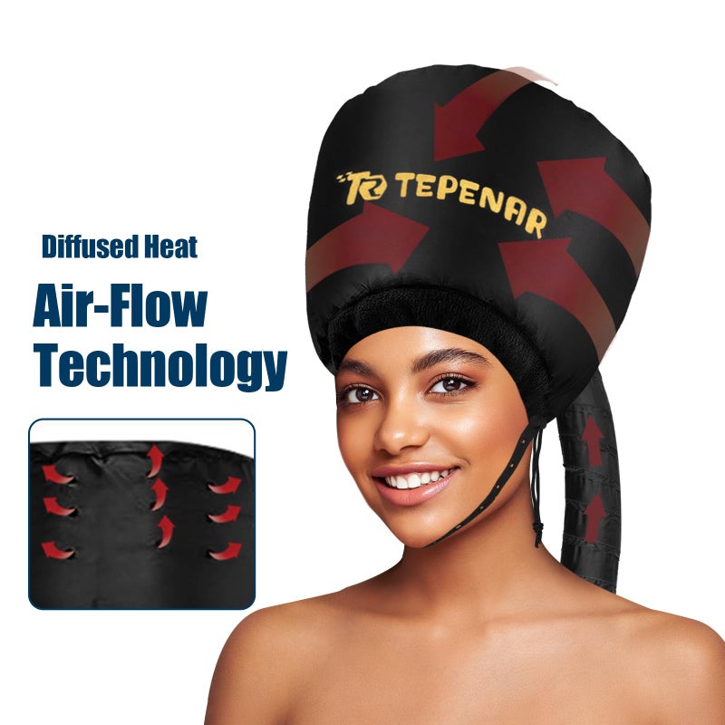 TEPENAR Hair Dryer Bonnet - Upgraded Extra Large Soft Adjustable Hooded Cap for Fast Hair Styling and Care - Image 3