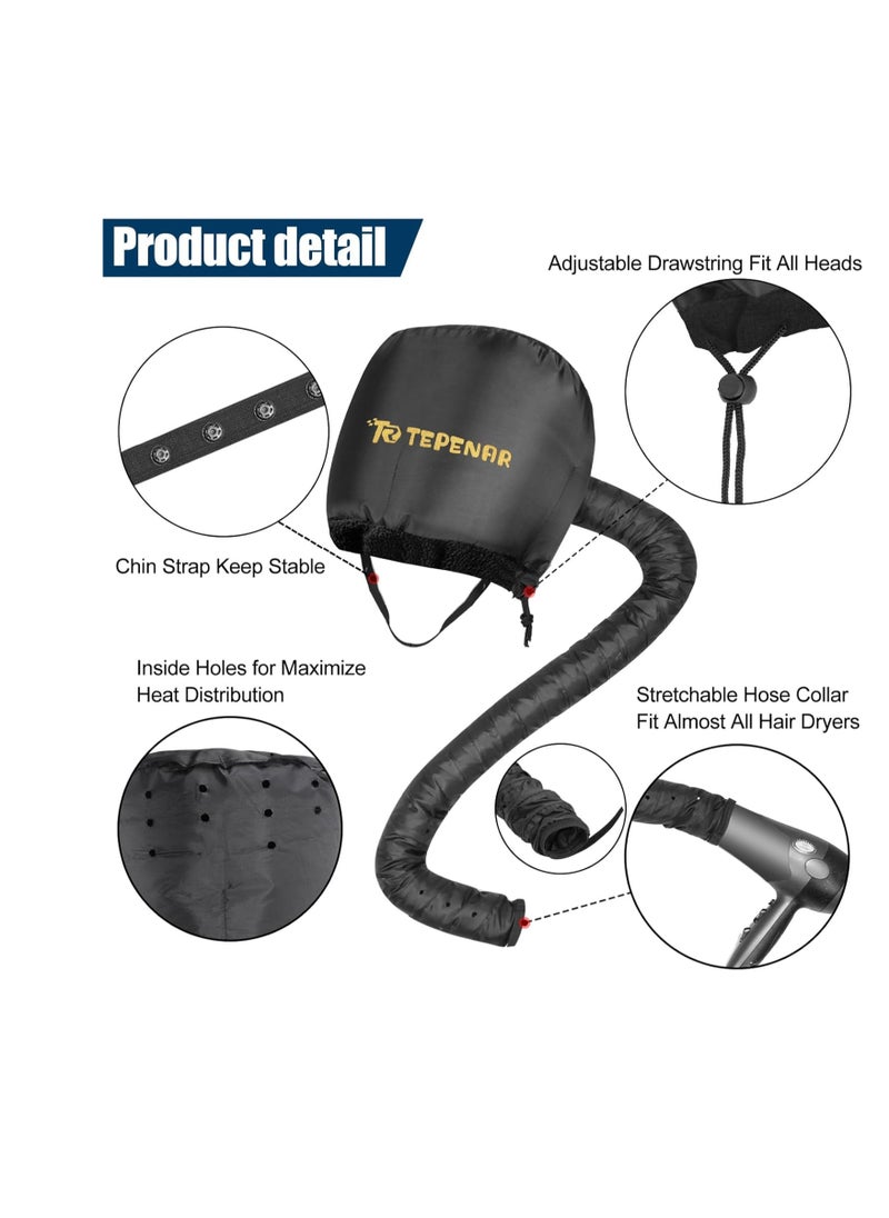 TEPENAR Hair Dryer Bonnet - Upgraded Extra Large Soft Adjustable Hooded Cap for Fast Hair Styling and Care  - Image 2