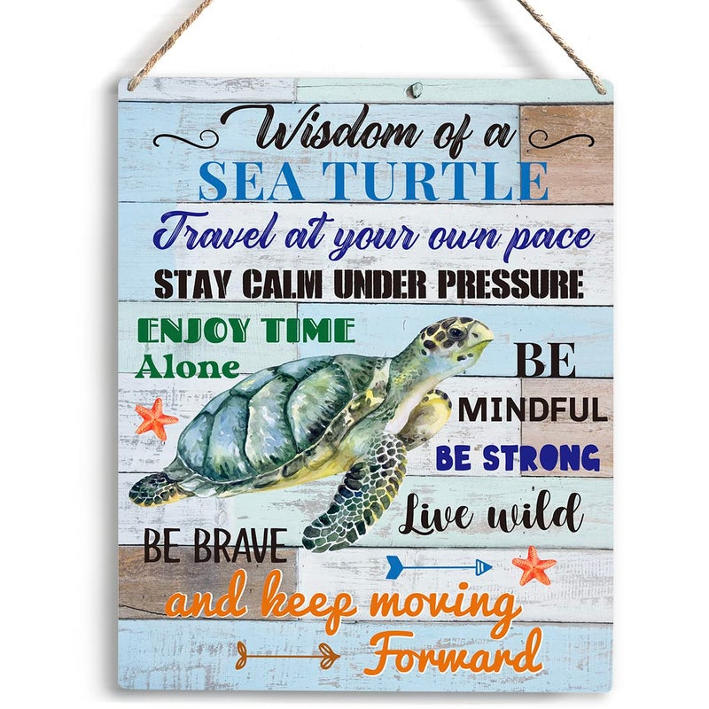 YCYD Sea Turtle Decor Friends Inspirational Turtle Gifts Wall Art Wooden Hanging Sign Decor for Office Bedroom Living Room Home Decoration 10x8 Inch