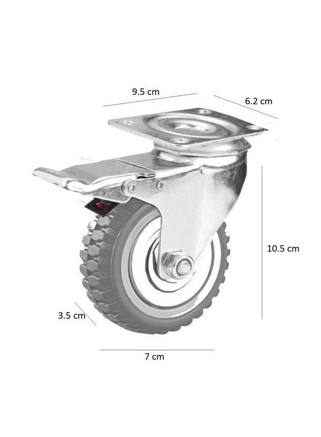 Krevia 3 Inch 360 Degree PU Swivel Caster Wheels | Set Of 4 Heavy Duty Locking Bearing Industrial Casters with Brake | Noise-Free Swivel Plate Caster Wheels for Cart, Furniture, Workbench (Grey) - Image 2