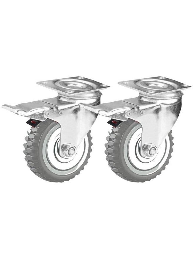Krevia 3 Inch 360 Degree PU Swivel Caster Wheels | Set Of 4 Heavy Duty Locking Bearing Industrial Casters with Brake | Noise-Free Swivel Plate Caster Wheels for Cart, Furniture, Workbench (Grey) - Image 5
