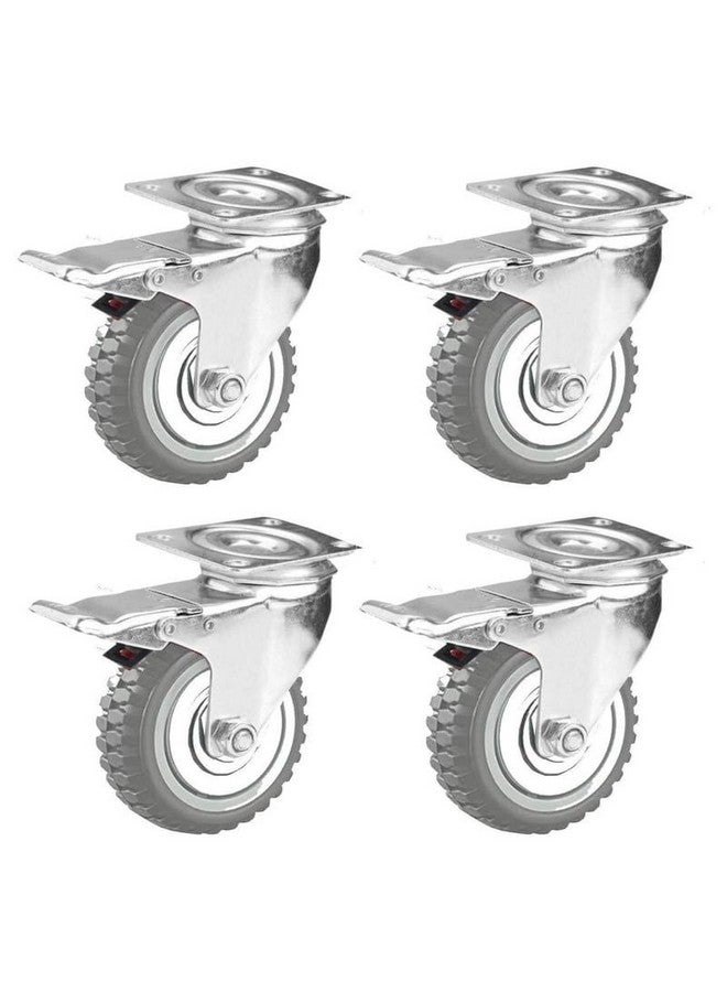 Krevia 3 Inch 360 Degree PU Swivel Caster Wheels | Set Of 4 Heavy Duty Locking Bearing Industrial Casters with Brake | Noise-Free Swivel Plate Caster Wheels for Cart, Furniture, Workbench (Grey) - Image 1