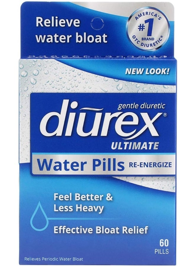 Diurex Ultimate Re-Energizing Water Pills - Maximum Strength Diuretic - Relieve Water Bloat - 60 Count  - Image 1
