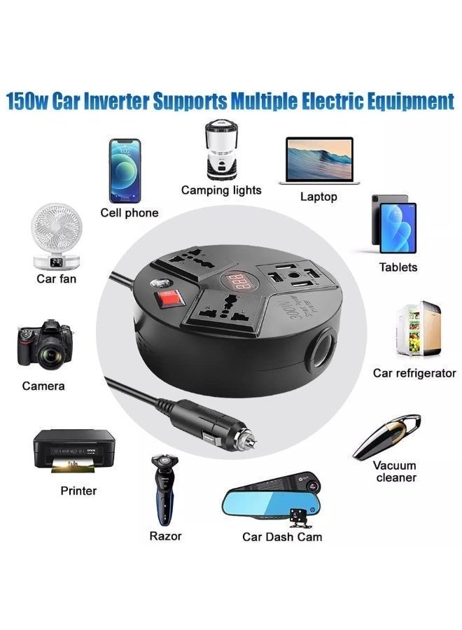 NEEHOON 300W Car Power Inverter 12V DC to 220V AC with Dual Universal AC Outlets, 4 USB Ports, LED Voltage Display & Extra Cigarette Lighter Socket for Laptop, Phones & Travel - Image 3