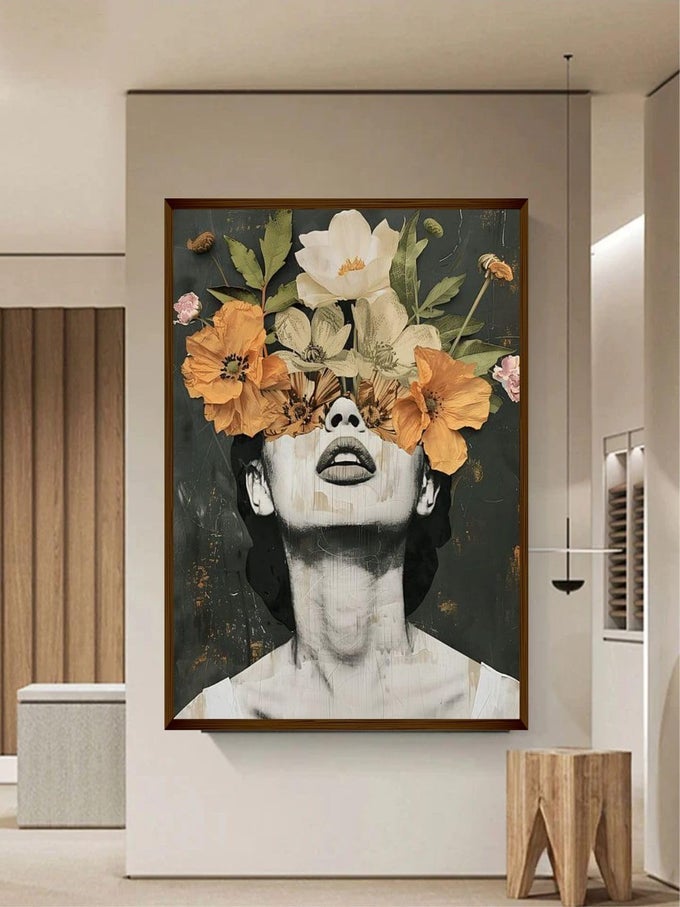 PREMIUM WOMEN WITH FLOWER CANVAS PAINTING FOR WALL DECORATION ABSTRACT WALL ART FOR LIVING ROOM BIG SIZE PAINTING WITH FRAMEMULTICOLOR 20X30 INCHES50X71CM WOMEN FLOWER