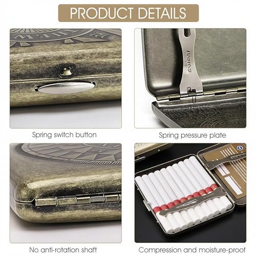 GUSTAVE® Metal Cigarette Case, Retro Cigarette Case, 85mm King Size, Sturdy Double Sided Spring Clip, Pocket Size (20 Cigarettes Capacity) - Image 5