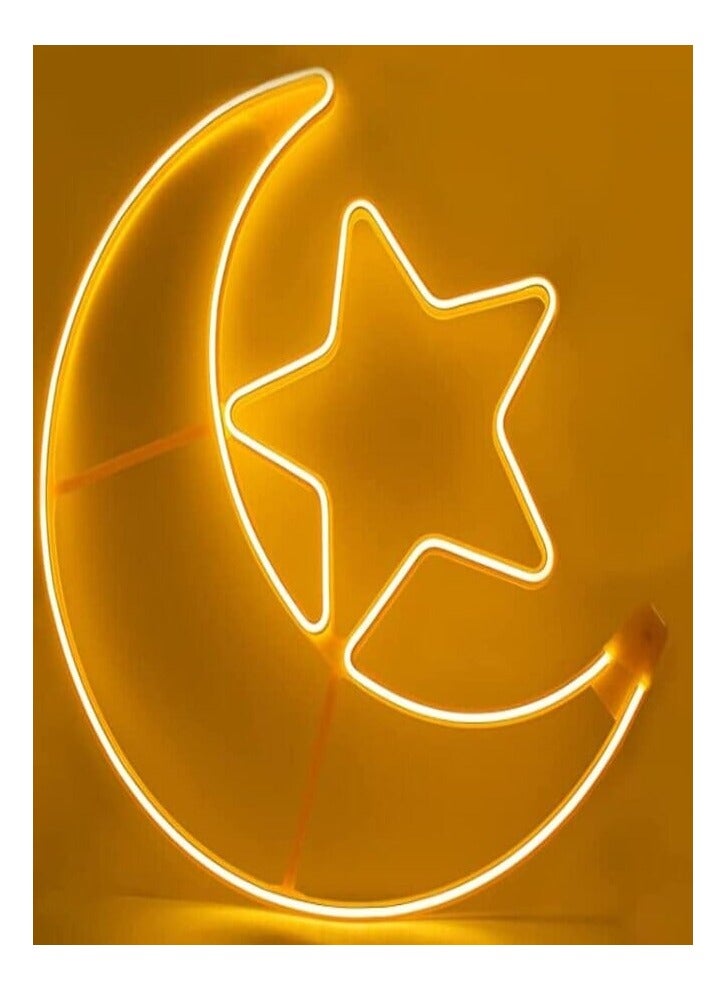 Ramadan Decorations LED Series Stars Lights Decorative Curtain Lights Holiday Decorations Perfect Ramadan (Crescent with star) 60CM