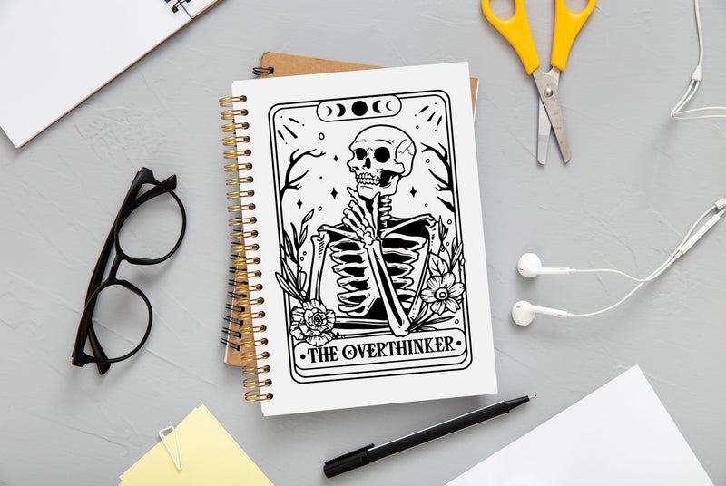 Ecezatik the Overthinker Tarot Card Notebook Journal, Gothic Goth Skull Notebook Journal, Witchy Journal, Goth Office Supplies, Witchy Stuff Spiral Notebook 5.5x8.3 - Image 2
