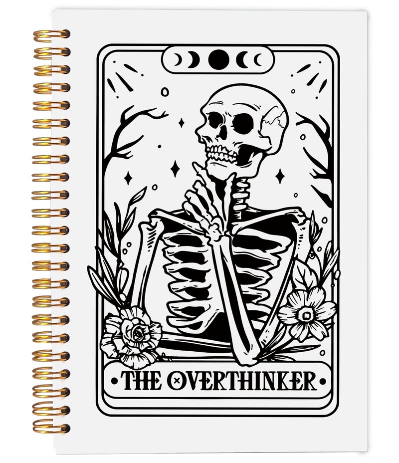 Ecezatik the Overthinker Tarot Card Notebook Journal, Gothic Goth Skull Notebook Journal, Witchy Journal, Goth Office Supplies, Witchy Stuff Spiral Notebook 5.5x8.3 - Image 1