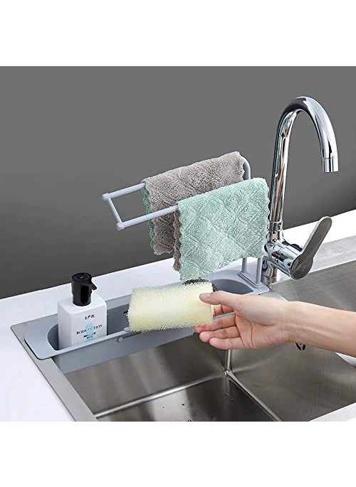 istore Istore Kitchen Sink Storage Holder || Plastic Expandable Storage Drain Basket Rack || Adjustable Faucet Rack Dish Brushes Sponge Soap Caddy Holder with Towel Napkin Hanger (Multicolor)  - Image 1