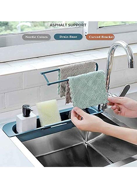 istore Istore Kitchen Sink Storage Holder || Plastic Expandable Storage Drain Basket Rack || Adjustable Faucet Rack Dish Brushes Sponge Soap Caddy Holder with Towel Napkin Hanger (Multicolor)  - Image 3