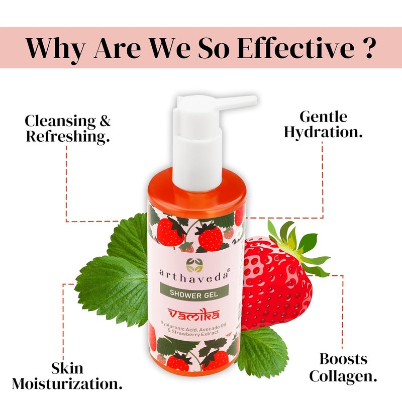 Arthaveda Shower Gel Vamika Infused with Hydrating Hyaluronic Acid Strawberry Extract Avocado Oil for a Refreshing Cleanse I 330 ml - Image 2