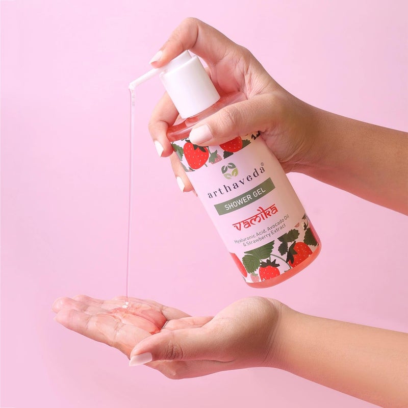 Arthaveda Shower Gel Vamika Infused with Hydrating Hyaluronic Acid Strawberry Extract Avocado Oil for a Refreshing Cleanse I 330 ml - Image 3