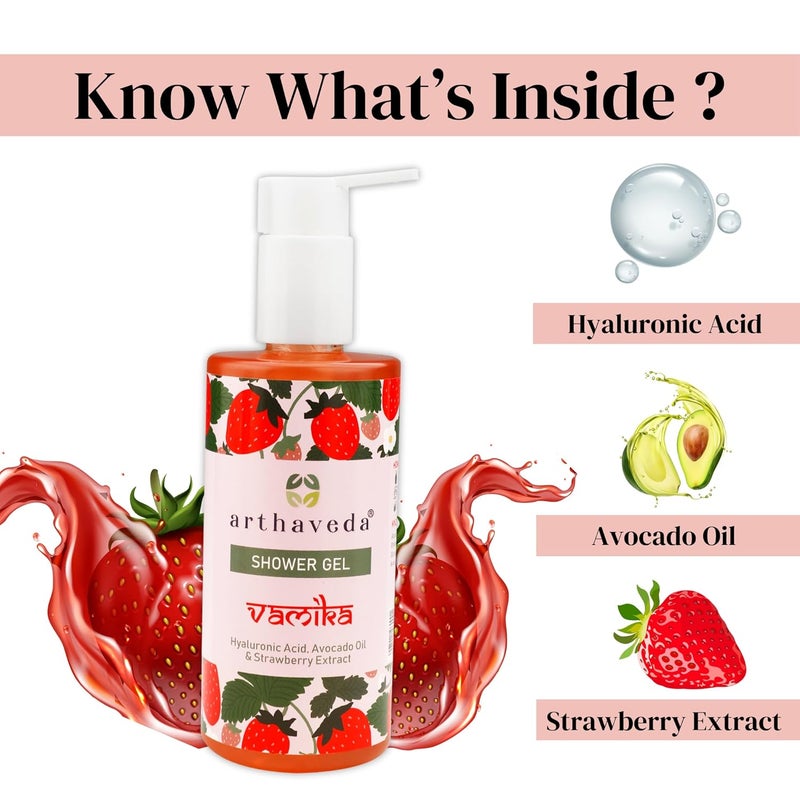 Arthaveda Shower Gel Vamika Infused with Hydrating Hyaluronic Acid Strawberry Extract Avocado Oil for a Refreshing Cleanse I 330 ml - Image 4