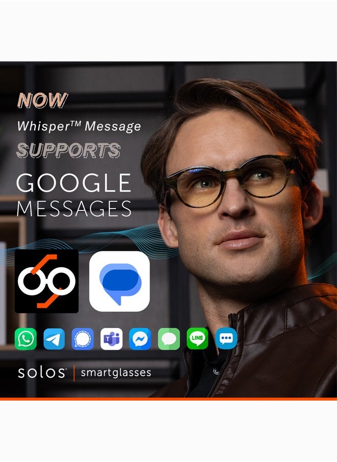 solos smartglasses - ARGON 7 SMART GLASSES | SOLOS AIRGO™ 3 - Shiny Havana Color - Smart Glasses for iPhone and Android. Chat GPT personal assistant. Solos multi language group translate. AI coach. Whisper® Technology.  Whisper® Messeges & Events. Up to 10 hours battery life. BT 5.2 an BLE Wireless. ~ 33ft in open space. - Image 1