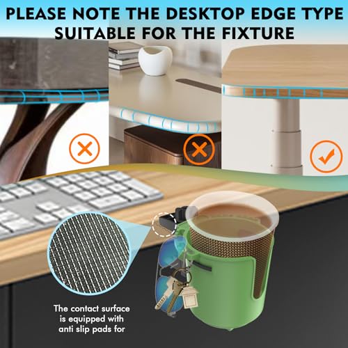 EDSRDUX Desk Cup Holder with Spill-Proof Cup Design, Clip on Cup Holders for Desk, Table, Porch Swing, Patio Chair , Fits Maximum Diameter of 3/3.38 inches Bottles. (Green, Medium) - Image 2