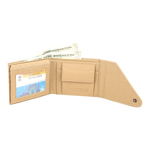 SAMTROH Beige Edge Cut PU Leather Wallet for Men I 3 Card Slots I 2 Currency & 2 Secret Compartments I 1 Coin Pocket & 2 ID Card Slots. - Image 5