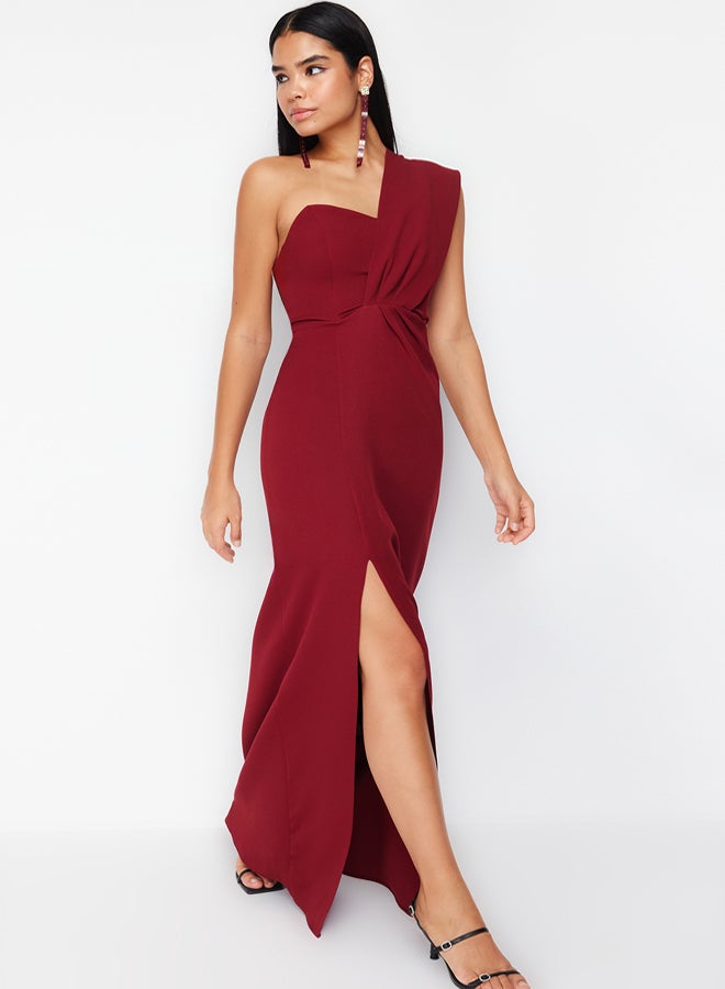 trendyol Burgundy Collar Detailed Woven Elegant Evening Dress & Graduation Dress  - Image 1
