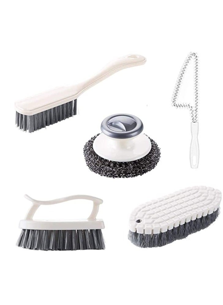 SYOSI Dish Brush Steel Ball Pot Brush Kitchen Crevice Cleaning Brush with Scraper Bathroom Scrub Brush 5PCS Handle Brushes - Image 1