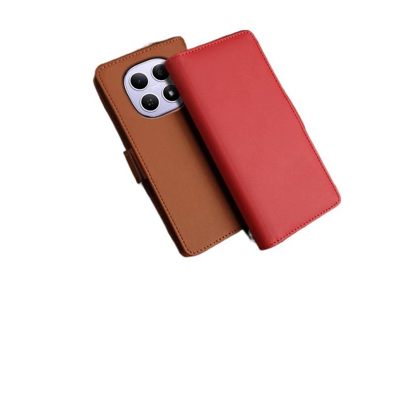 MS غطاء واقي بملمس جلد لـ Redmi Note 14 Pro مع نمط المحفظة وحامل قائم مع مقاوم للخدش باللون أسود بوظيفة حامل باللون الأسود باللون الأحمر - Image 2