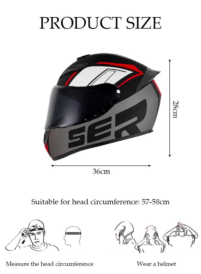 DUNISO Full Face Motorcycle Helmet, Lightweight Crash Resistant Motorcycle Helmet, All Season Cool Racing Helmet，with Black Lenses, Breathable Lining, Suitable for Both Men and Women (L) - Image 2