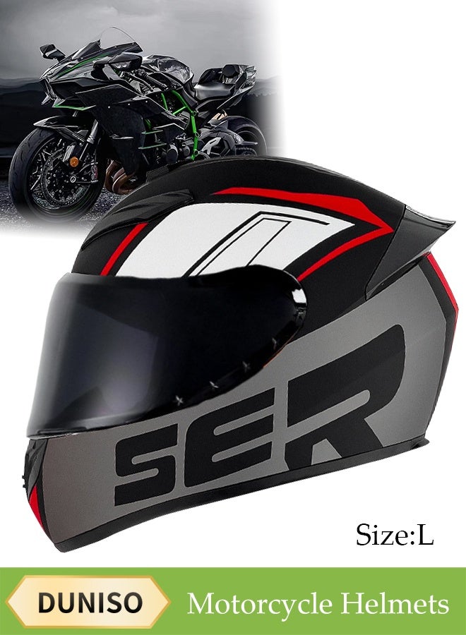 DUNISO Full Face Motorcycle Helmet, Lightweight Crash Resistant Motorcycle Helmet, All Season Cool Racing Helmet，with Black Lenses, Breathable Lining, Suitable for Both Men and Women (L) - Image 1