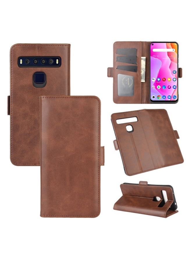 Generic Case Cover For TCL 10L Dual-side Magnetic Buckle Horizontal Flip Leather Case with Holder & Card Slots & Wallet Brown 