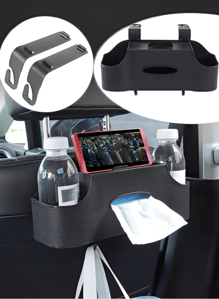 Naxifly Car Storage Box Leather Car Seat Back Storage Bag with Folding Table Support and Multi-Pocket Hanging Storage Bag for Car Seat Back - Black - Image 1