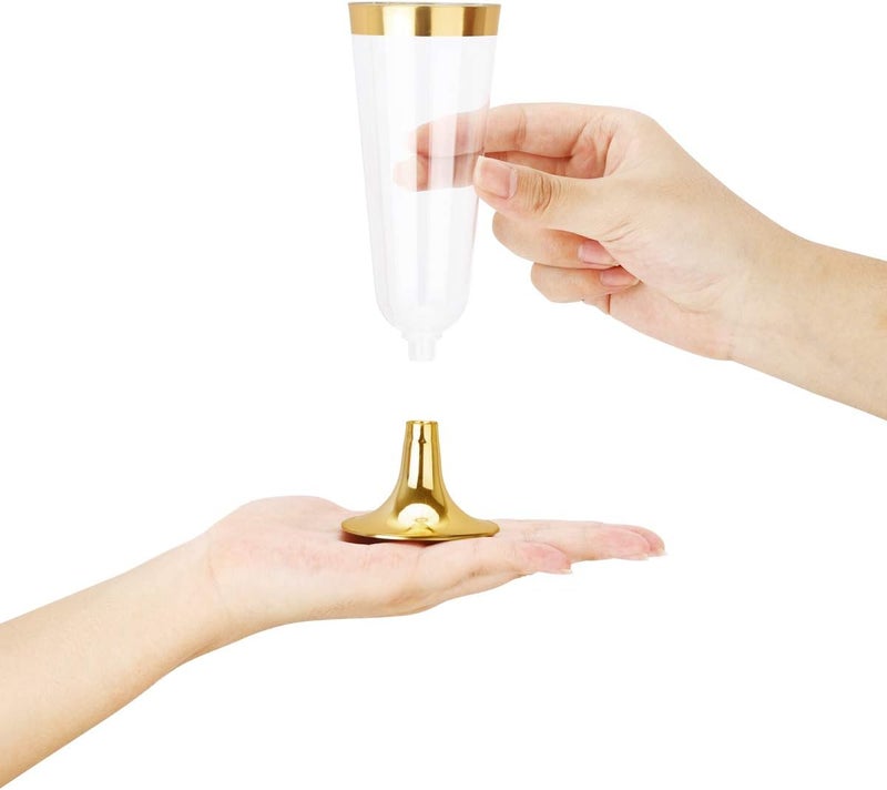 bUCLA 100 Pack Gold Plastic Champagne Flutes - 5OZ Plastic Champagne Glasses With Gold Rim - Premium Quality Gold Disposable Cups-Ideal for Thanksgiving Party, Weddings - Image 4