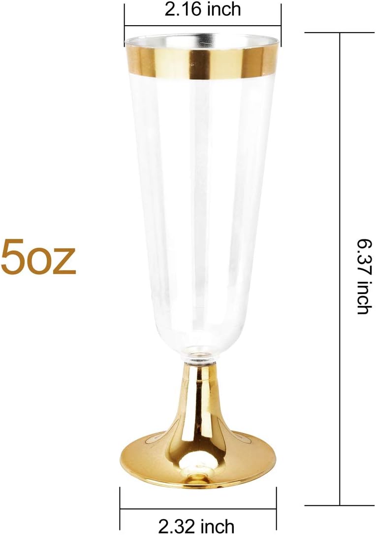 bUCLA 100 Pack Gold Plastic Champagne Flutes - 5OZ Plastic Champagne Glasses With Gold Rim - Premium Quality Gold Disposable Cups-Ideal for Thanksgiving Party, Weddings - Image 3