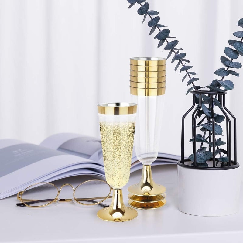 bUCLA 100 Pack Gold Plastic Champagne Flutes - 5OZ Plastic Champagne Glasses With Gold Rim - Premium Quality Gold Disposable Cups-Ideal for Thanksgiving Party, Weddings - Image 5