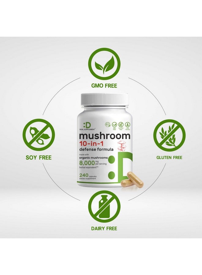 DEAL SUPPLEMENT Organic 10-in-1 Mushroom Supplement 8,000mg Per Serving, 240 Capsules - Lions Mane, Turkey Tail, Reishi, Cordyceps & More Mushroom Complex - Immune, Energy & Nootropic Brain Support - Non-GMO - Image 3