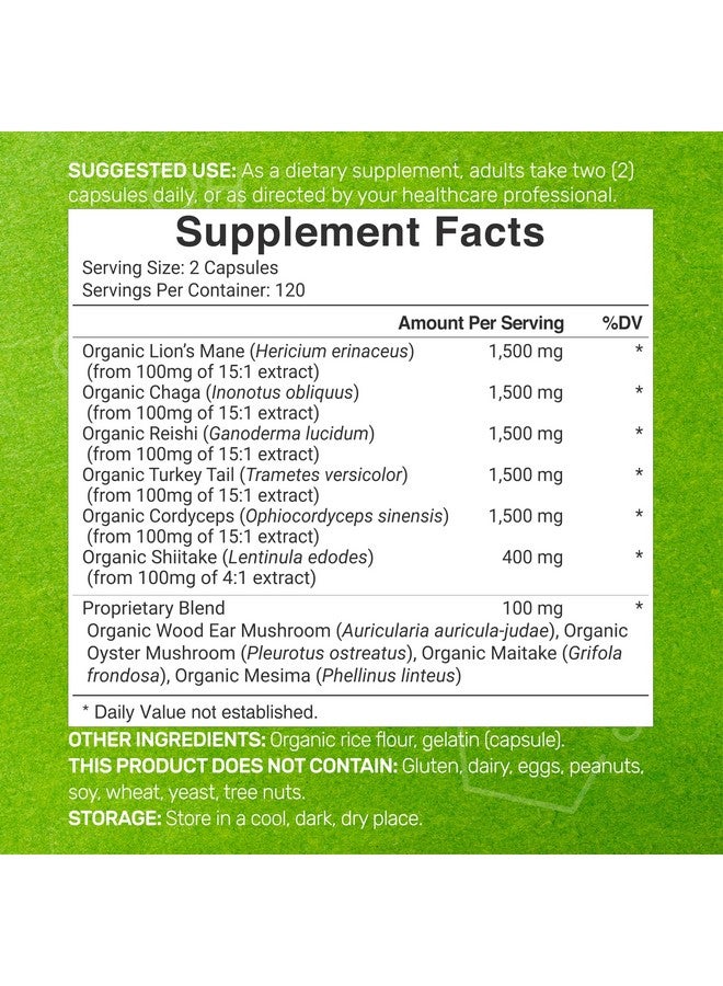 DEAL SUPPLEMENT Organic 10-in-1 Mushroom Supplement 8,000mg Per Serving, 240 Capsules - Lions Mane, Turkey Tail, Reishi, Cordyceps & More Mushroom Complex - Immune, Energy & Nootropic Brain Support - Non-GMO - Image 2