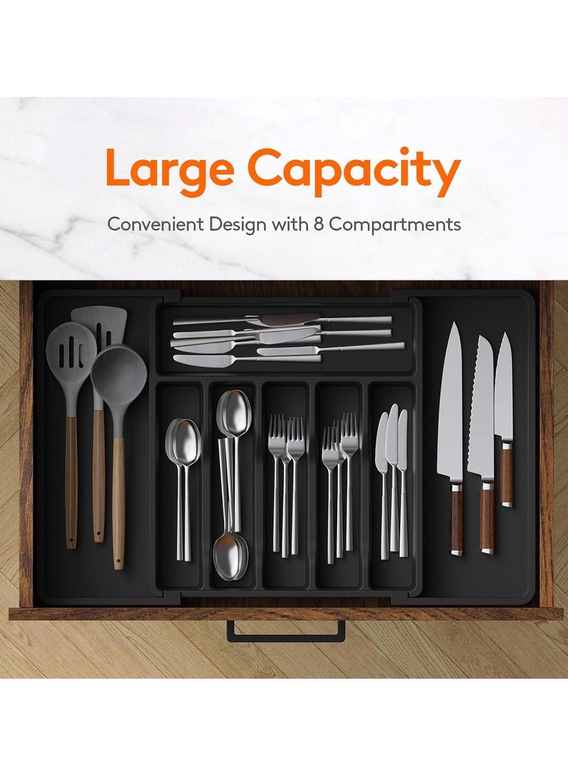 Silverware Drawer Organizer, Expandable Utensil Tray for Kitchen, BPA Free Flatware and Cutlery Holder, Adjustable Plastic Storage for Spoons Forks Knives, Large, Black  - Image 2