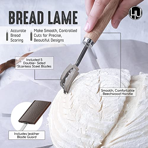 LHU Sourdough Start Kit - Sourdough Bread Baking Supplies with Banneton Bread Proofing Basket Bowl, Cloth, Whisk, Bread Lame, Dough Scraper, 2 Brushes - Sourdough Starter Kit Bread Making & Baking Tools - Image 4