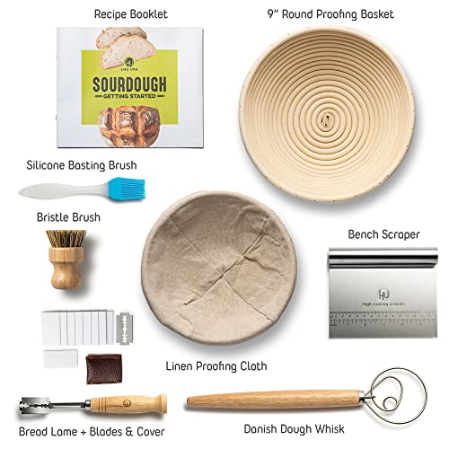 LHU Sourdough Start Kit - Sourdough Bread Baking Supplies with Banneton Bread Proofing Basket Bowl, Cloth, Whisk, Bread Lame, Dough Scraper, 2 Brushes - Sourdough Starter Kit Bread Making & Baking Tools - Image 2