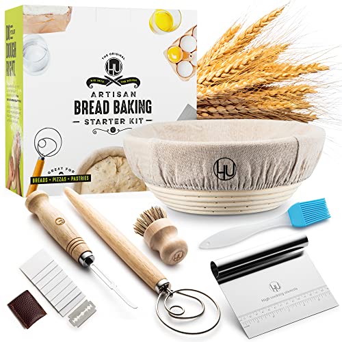 LHU Sourdough Start Kit - Sourdough Bread Baking Supplies with Banneton Bread Proofing Basket Bowl, Cloth, Whisk, Bread Lame, Dough Scraper, 2 Brushes - Sourdough Starter Kit Bread Making & Baking Tools - Image 3