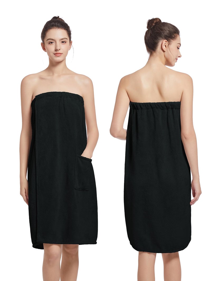 Wubbept Women'S Soft Wrap Towel Full Lengthï¼ŒBath Robe After Shower Female Plush Longï¼ŒSpa Bathrobes Lightweight With Pockets (US, Alpha, One Size, Regular, Regular, Weak Black) - Image 2