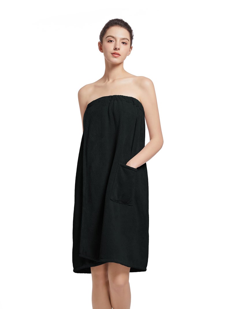 Wubbept Women'S Soft Wrap Towel Full Lengthï¼ŒBath Robe After Shower Female Plush Longï¼ŒSpa Bathrobes Lightweight With Pockets (US, Alpha, One Size, Regular, Regular, Weak Black) - Image 1