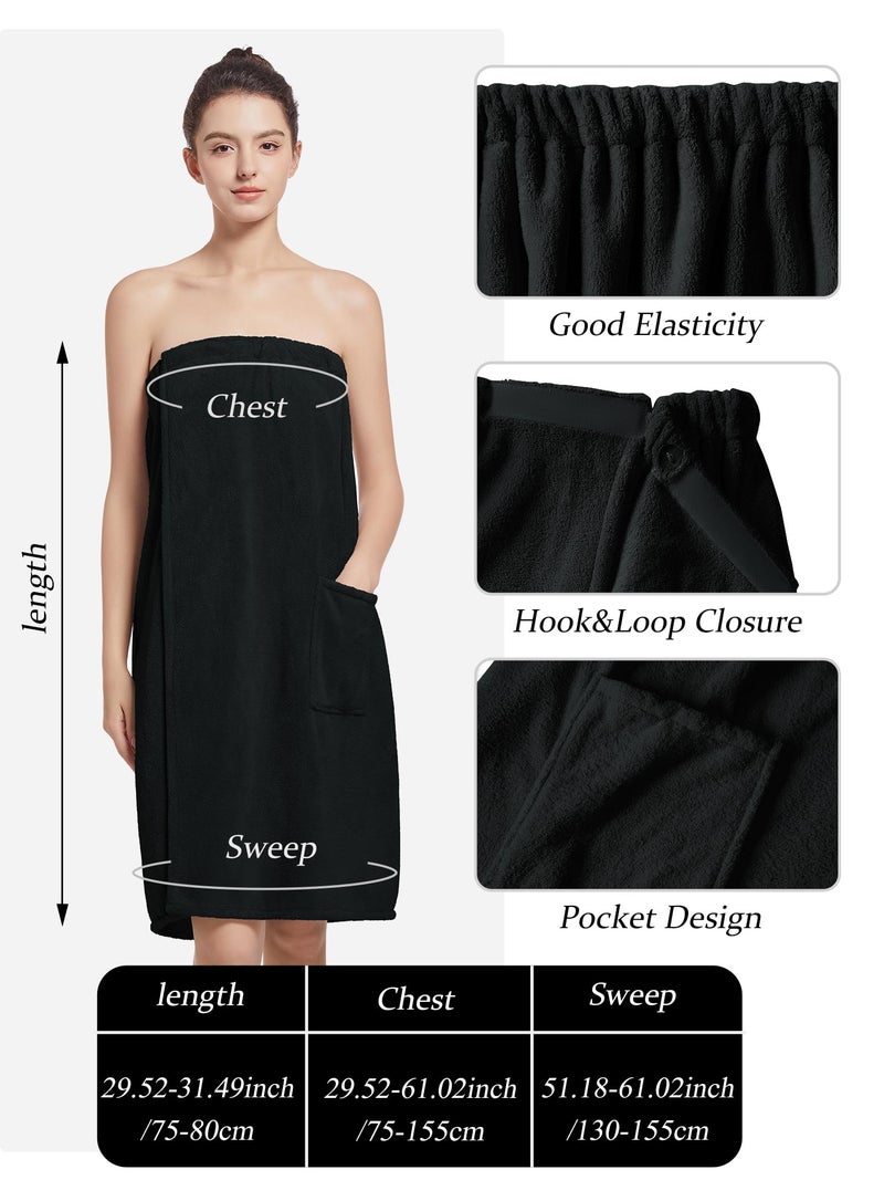 Wubbept Women'S Soft Wrap Towel Full Lengthï¼ŒBath Robe After Shower Female Plush Longï¼ŒSpa Bathrobes Lightweight With Pockets (US, Alpha, One Size, Regular, Regular, Weak Black) - Image 3