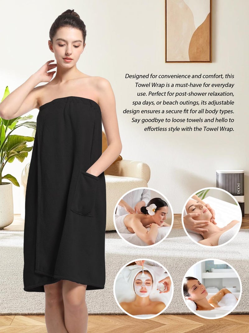 Wubbept Women'S Soft Wrap Towel Full Lengthï¼ŒBath Robe After Shower Female Plush Longï¼ŒSpa Bathrobes Lightweight With Pockets (US, Alpha, One Size, Regular, Regular, Weak Black) - Image 4
