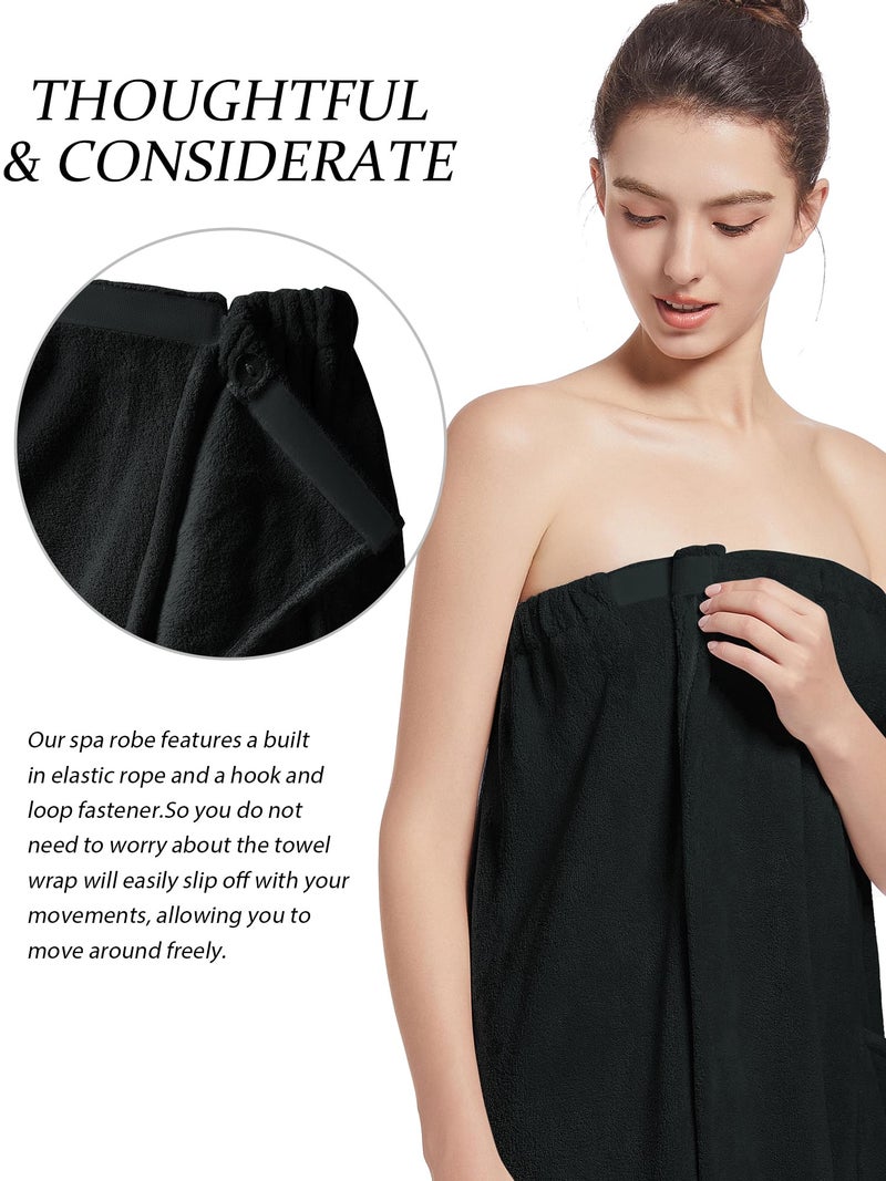Wubbept Women'S Soft Wrap Towel Full Lengthï¼ŒBath Robe After Shower Female Plush Longï¼ŒSpa Bathrobes Lightweight With Pockets (US, Alpha, One Size, Regular, Regular, Weak Black) - Image 5
