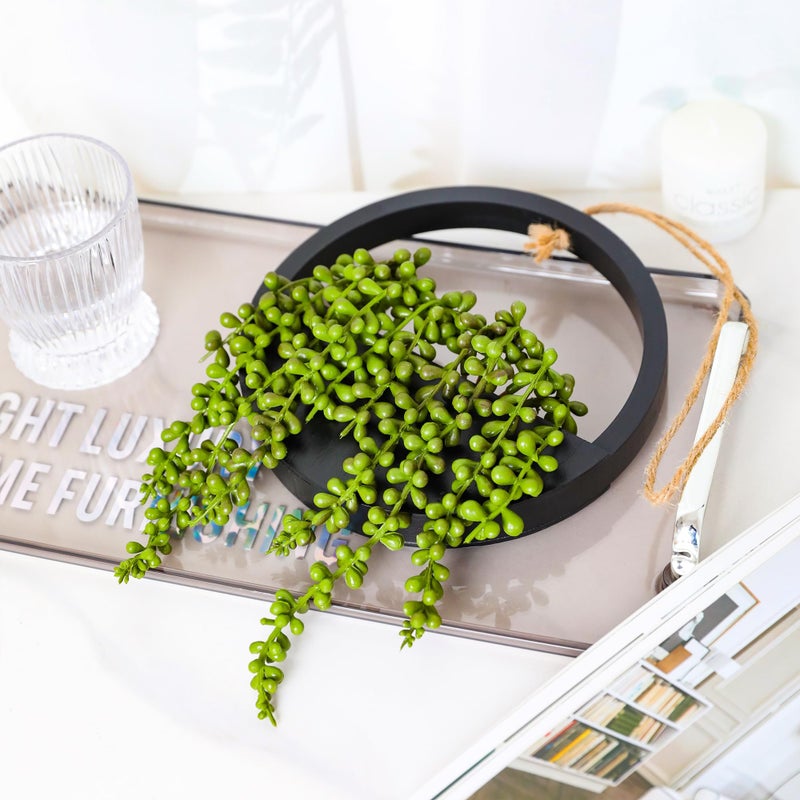 Floweroyal 2pcs Artificial Succulents Hanging Plants 12.2'' Fake String of Pearls in Pot with 8.3'' Lanyard for Indoor Outdoor Wall Decor (Black). - Image 5