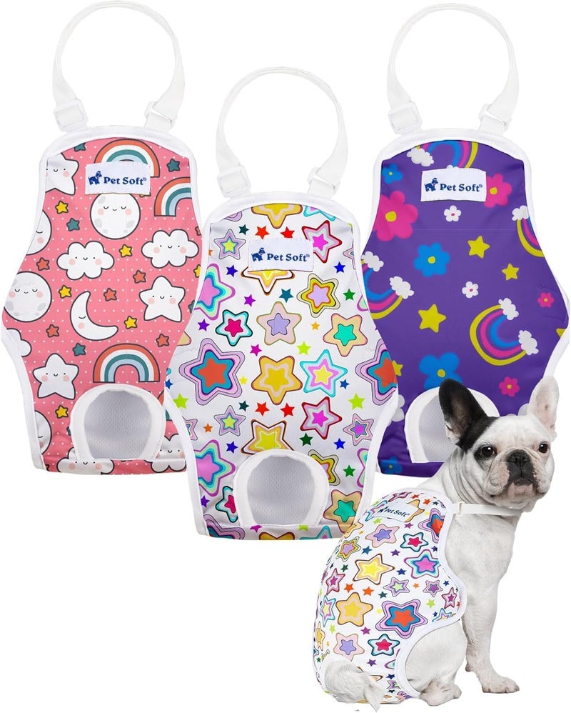 Pet Soft Dog Diapers Female Onesie Sanitary Pantie with Adjustable Suspender, Colorful Pattern Washable Puppy Diapers Female, Super Absorbent Underwear Female Dog Diapers for Heat (Nature, M) - Image 1