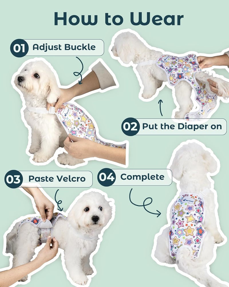 Pet Soft Dog Diapers Female Onesie Sanitary Pantie with Adjustable Suspender, Colorful Pattern Washable Puppy Diapers Female, Super Absorbent Underwear Female Dog Diapers for Heat (Nature, M) - Image 5