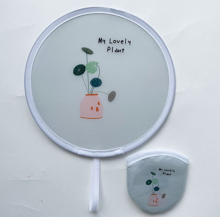 Korean Mini Folding Fan for Summer Travel Plant lotus leaf 