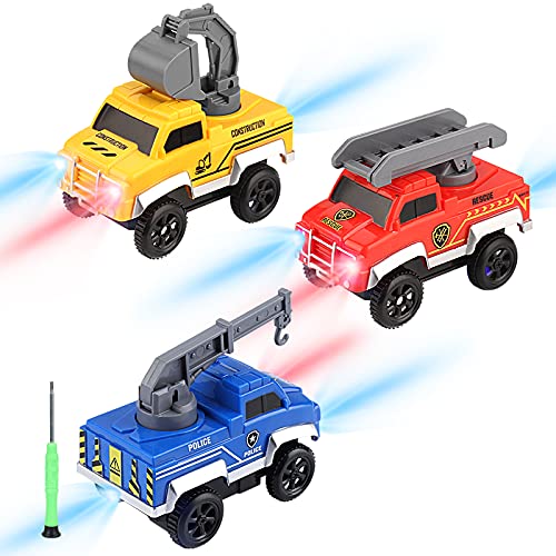 Save Unicorn Tracks Cars Replacement only Toy Cars for Magic Tracks Glow in The Dark Racing Car Track Accessories with 5 Flashing LED Lights Compatible with Most Car Tracks for Kids Boys and Girls3pack - Image 1